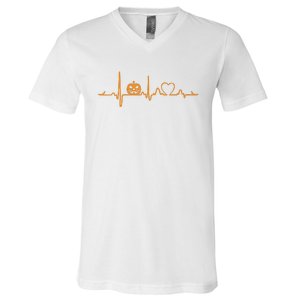 Pumpkin Heartbeat Halloween V-Neck T-Shirt