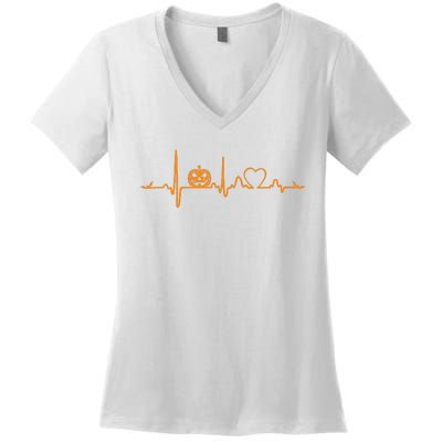 Pumpkin Heartbeat Halloween Women's V-Neck T-Shirt