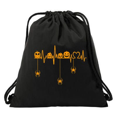 Pumpkin Heartbeat Halloween Lovers Nurse Pumpkin Heartbeat Drawstring Bag
