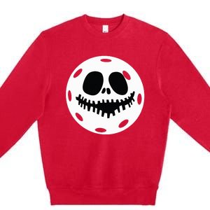 Pickleball Halloween Horror Scary Skull Premium Crewneck Sweatshirt