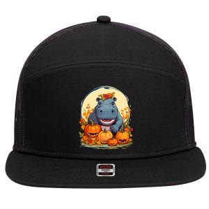 Pumpkin Hippo Halloween Thanksgiving 7 Panel Mesh Trucker Snapback Hat