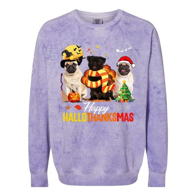 Pug Happy Hallothanksmas Festive Holiday Dog Costume Colorblast Crewneck Sweatshirt