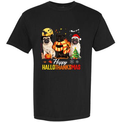 Pug Happy Hallothanksmas Festive Holiday Dog Costume Garment-Dyed Heavyweight T-Shirt