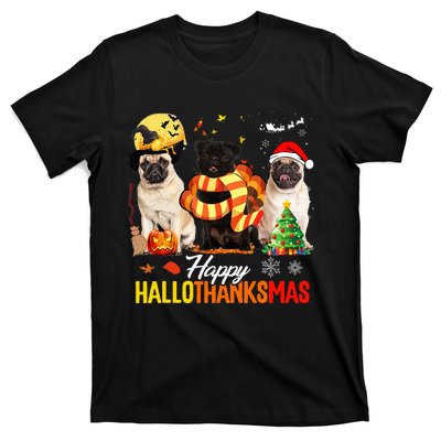 Pug Happy Hallothanksmas Festive Holiday Dog Costume T-Shirt