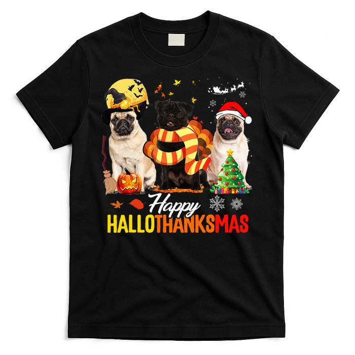 Pug Happy Hallothanksmas Festive Holiday Dog Costume T-Shirt