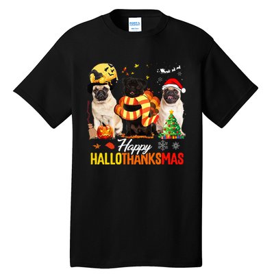 Pug Happy Hallothanksmas Festive Holiday Dog Costume Tall T-Shirt