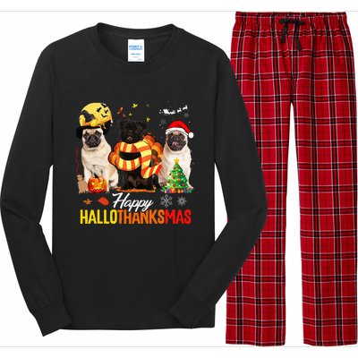 Pug Happy Hallothanksmas Festive Holiday Dog Costume Long Sleeve Pajama Set