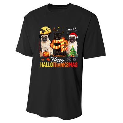 Pug Happy Hallothanksmas Festive Holiday Dog Costume Performance Sprint T-Shirt