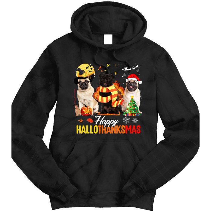 Pug Happy Hallothanksmas Festive Holiday Dog Costume Tie Dye Hoodie