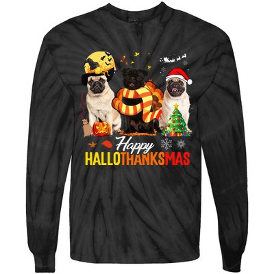 Pug Happy Hallothanksmas Festive Holiday Dog Costume Tie-Dye Long Sleeve Shirt