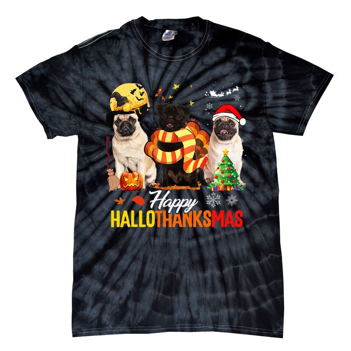 Pug Happy Hallothanksmas Festive Holiday Dog Costume Tie-Dye T-Shirt