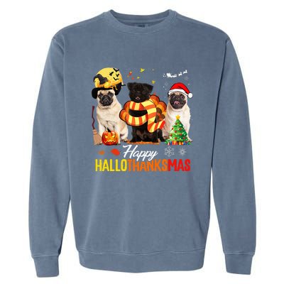 Pug Happy Hallothanksmas Festive Holiday Dog Costume Garment-Dyed Sweatshirt