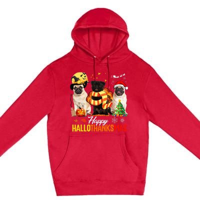 Pug Happy Hallothanksmas Festive Holiday Dog Costume Premium Pullover Hoodie