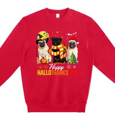 Pug Happy Hallothanksmas Festive Holiday Dog Costume Premium Crewneck Sweatshirt