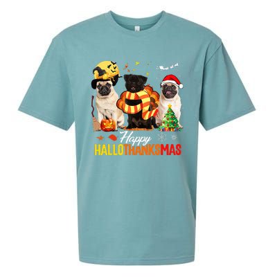 Pug Happy Hallothanksmas Festive Holiday Dog Costume Sueded Cloud Jersey T-Shirt