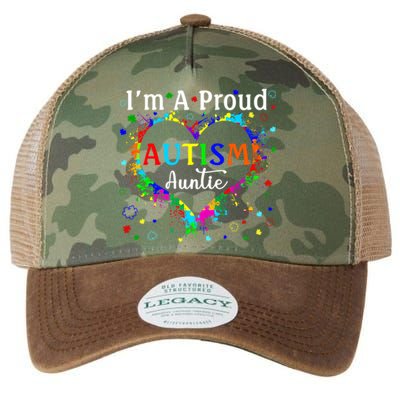 Puzzle Heart I'm A Proud Autism Auntie Autism Awareness Gift Legacy Tie Dye Trucker Hat