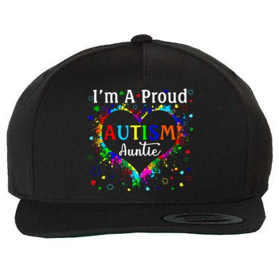 Puzzle Heart I'm A Proud Autism Auntie Autism Awareness Gift Wool Snapback Cap