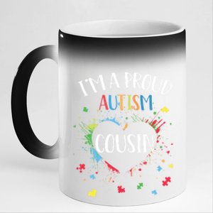 Puzzle Heart I'm A Proud Autism Cousin Autism Awareness Gift 11oz Black Color Changing Mug