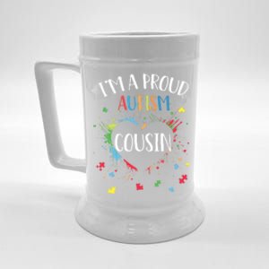 Puzzle Heart I'm A Proud Autism Cousin Autism Awareness Gift Beer Stein