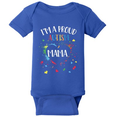 Puzzle Heart I'm A Proud Autism Mama Autism Awareness Great Gift Baby Bodysuit