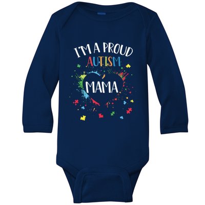 Puzzle Heart I'm A Proud Autism Mama Autism Awareness Great Gift Baby Long Sleeve Bodysuit