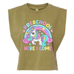 Preschool Here I Come Funny Unicorn Back To School Garment-Dyed Women's Muscle Tee