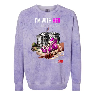 President Harris Im With Her Rocking Chucks & Pearls Kamala Harris 2024 Gift Colorblast Crewneck Sweatshirt