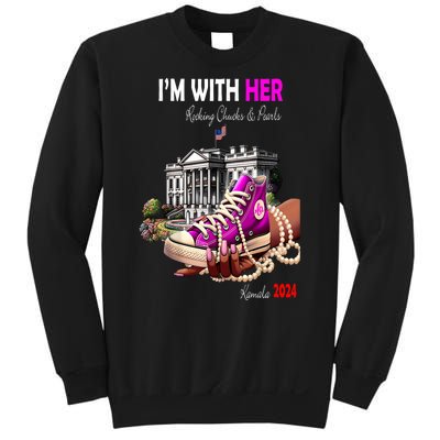 President Harris Im With Her Rocking Chucks & Pearls Kamala Harris 2024 Gift Sweatshirt