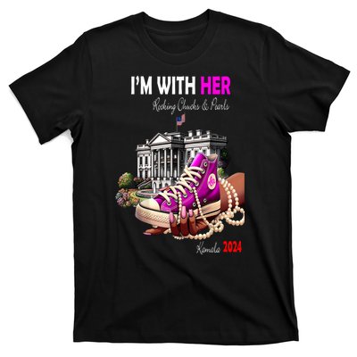 President Harris Im With Her Rocking Chucks & Pearls Kamala Harris 2024 Gift T-Shirt