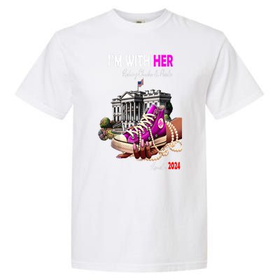 President Harris Im With Her Rocking Chucks & Pearls Kamala Harris 2024 Gift Garment-Dyed Heavyweight T-Shirt