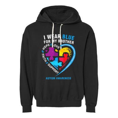 Puzzle heart I Wear Blue For My Brother Autism Awareness Garment-Dyed Fleece Hoodie