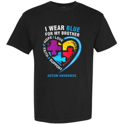 Puzzle heart I Wear Blue For My Brother Autism Awareness Garment-Dyed Heavyweight T-Shirt