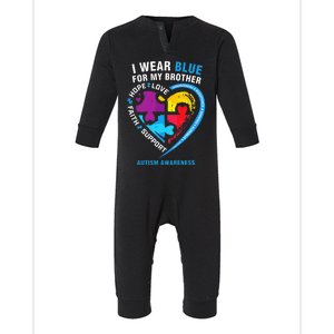 Puzzle heart I Wear Blue For My Brother Autism Awareness Infant Fleece One Piece