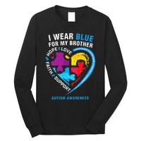 Puzzle heart I Wear Blue For My Brother Autism Awareness Long Sleeve Shirt