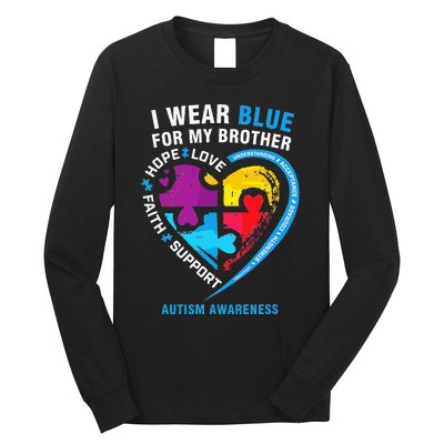 Puzzle heart I Wear Blue For My Brother Autism Awareness Long Sleeve Shirt