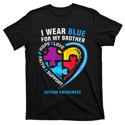 Puzzle heart I Wear Blue For My Brother Autism Awareness T-Shirt