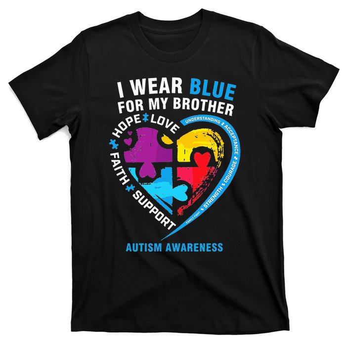 Puzzle heart I Wear Blue For My Brother Autism Awareness T-Shirt