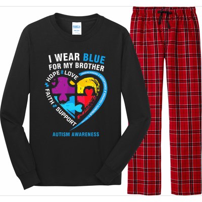 Puzzle heart I Wear Blue For My Brother Autism Awareness Long Sleeve Pajama Set