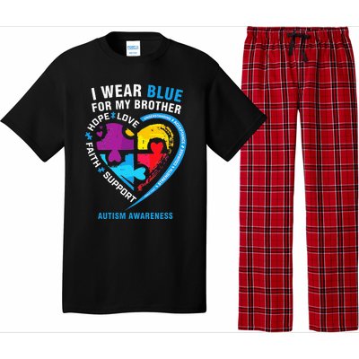 Puzzle heart I Wear Blue For My Brother Autism Awareness Pajama Set