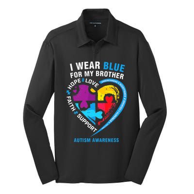 Puzzle heart I Wear Blue For My Brother Autism Awareness Silk Touch Performance Long Sleeve Polo