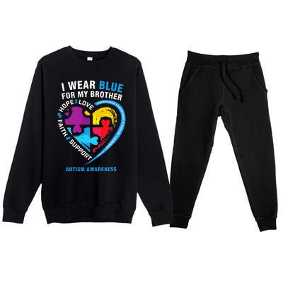 Puzzle heart I Wear Blue For My Brother Autism Awareness Premium Crewneck Sweatsuit Set