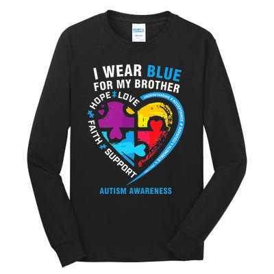 Puzzle heart I Wear Blue For My Brother Autism Awareness Tall Long Sleeve T-Shirt