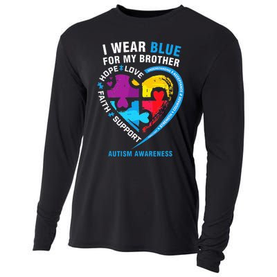 Puzzle heart I Wear Blue For My Brother Autism Awareness Cooling Performance Long Sleeve Crew