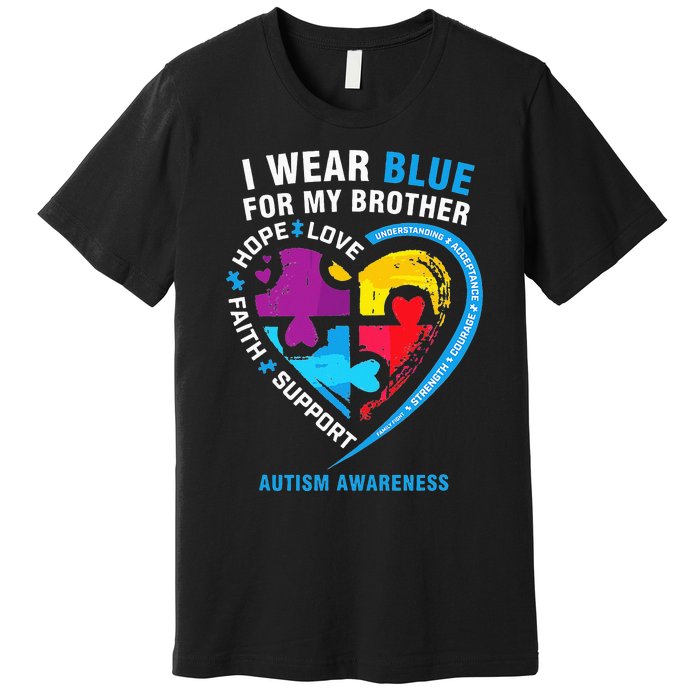 Puzzle heart I Wear Blue For My Brother Autism Awareness Premium T-Shirt