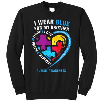 Puzzle heart I Wear Blue For My Brother Autism Awareness Tall Sweatshirt