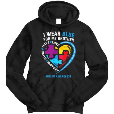 Puzzle heart I Wear Blue For My Brother Autism Awareness Tie Dye Hoodie