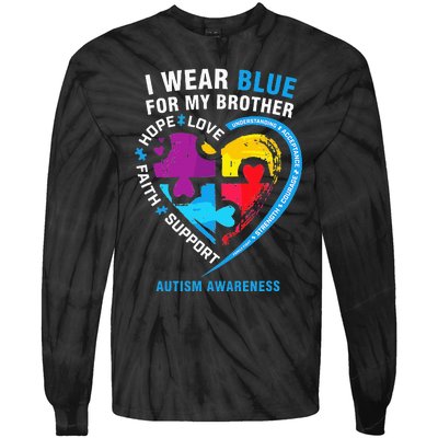 Puzzle heart I Wear Blue For My Brother Autism Awareness Tie-Dye Long Sleeve Shirt