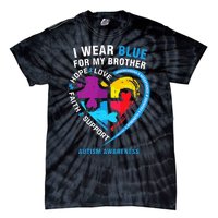 Puzzle heart I Wear Blue For My Brother Autism Awareness Tie-Dye T-Shirt