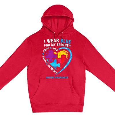 Puzzle heart I Wear Blue For My Brother Autism Awareness Premium Pullover Hoodie