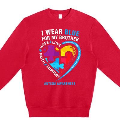 Puzzle heart I Wear Blue For My Brother Autism Awareness Premium Crewneck Sweatshirt